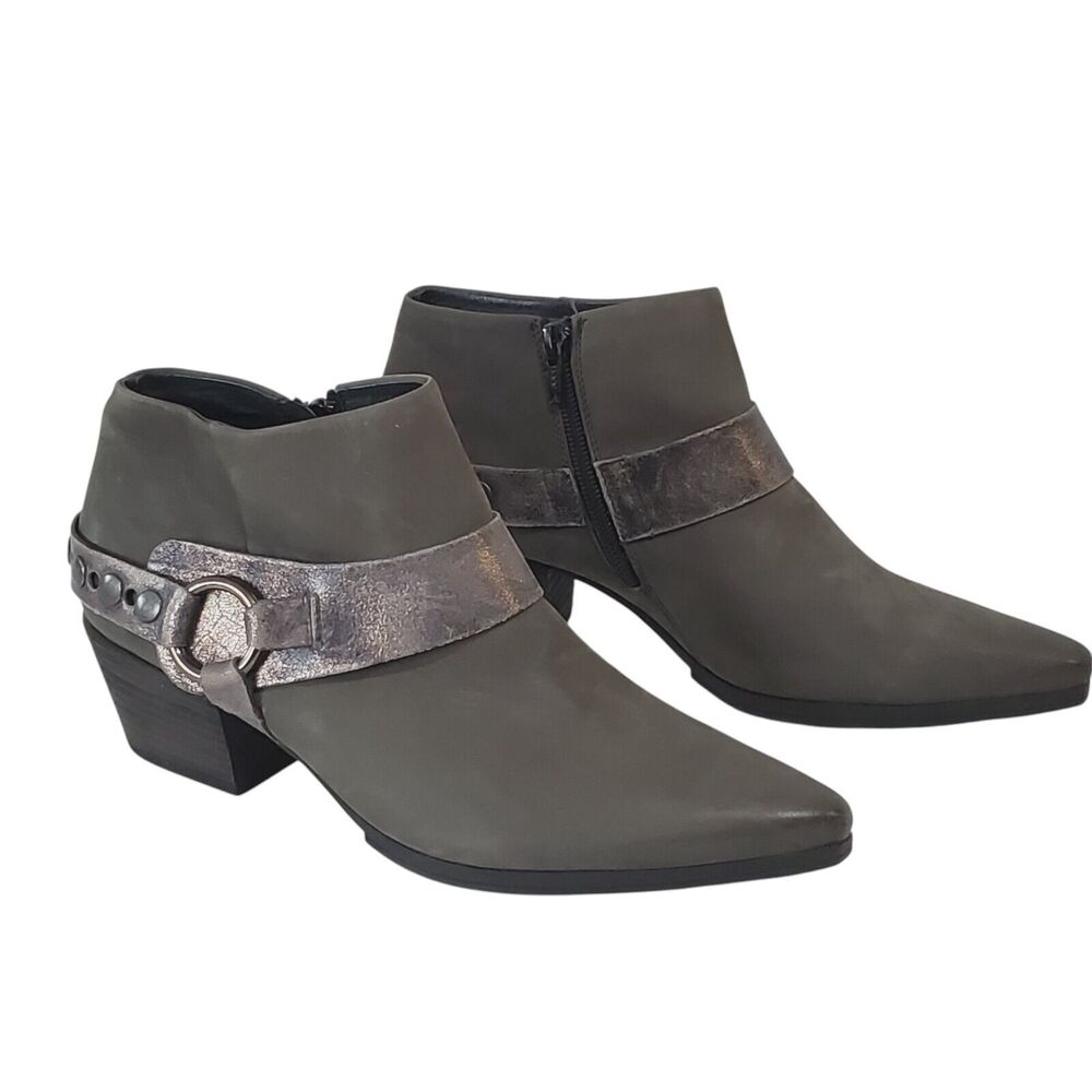 Paul Green Ankle Boots Size 5 / 7 US Studded Harness Booties Leather Pointed Toe